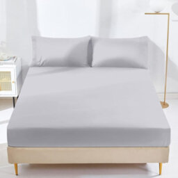 Oxford Homeware Silver Plain Dyed Fitted Sheet 25Cm Extra Deep Pocket Soft Easy Care Bedding Sheet (W)137Cmx(L)191Cm (Double) - thumbnail 1