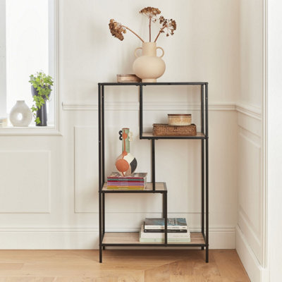 Sweeek. 4-Level Industrial Bookshelf In Metal And Wood Effect Loft Natural 69X33X113.5 Cm - image 1