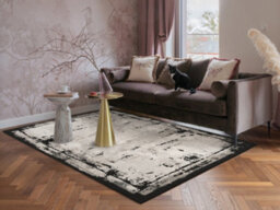 Mayfair Living Room Area Rug Metallic Sheen Contemporary Modern Frame Design - Black 120Cm X 170Cm - thumbnail 1