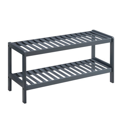 Livivo 2-Tier Natural Bamboo Shoe Rack With 2 Shelves, Large Storage Capacity, Wooden Shoe Stand & Organiser - Grey - image 1