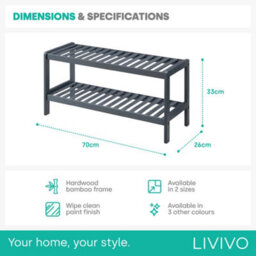 Livivo 2-Tier Natural Bamboo Shoe Rack With 2 Shelves, Large Storage Capacity, Wooden Shoe Stand & Organiser - Grey - thumbnail 8