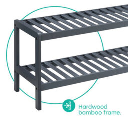Livivo 2-Tier Natural Bamboo Shoe Rack With 2 Shelves, Large Storage Capacity, Wooden Shoe Stand & Organiser - Grey - thumbnail 5