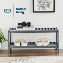 Livivo 2-Tier Natural Bamboo Shoe Rack With 2 Shelves, Large Storage Capacity, Wooden Shoe Stand & Organiser - Grey - thumbnail 3