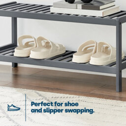Livivo 2-Tier Natural Bamboo Shoe Rack With 2 Shelves, Large Storage Capacity, Wooden Shoe Stand & Organiser - Grey - thumbnail 4