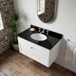 Balterley Swynnerton Traditional 1 Drawer Wall Hung Vanity Unit With Marble Basin, Satin White, 800mm - thumbnail 2