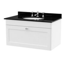 Balterley Swynnerton Traditional 1 Drawer Wall Hung Vanity Unit With Marble Basin, Satin White, 800mm