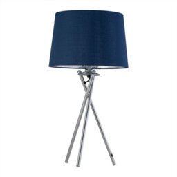 First Choice Lighting Tripod - Chrome Lamp With Navy Blue & Silver Fabric Shade - thumbnail 1