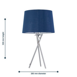 First Choice Lighting Tripod - Chrome Lamp With Navy Blue & Silver Fabric Shade - thumbnail 9