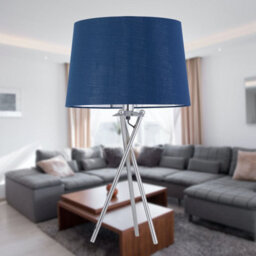 First Choice Lighting Tripod - Chrome Lamp With Navy Blue & Silver Fabric Shade - thumbnail 8