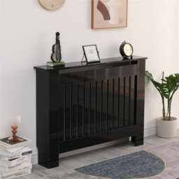 Furniturehmd High Gloss Black Radiator Cover With Vertical Slat Living Room Bedroom Hallway Cabine - thumbnail 3
