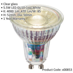 5.5W Smd Gu10 Cool White Led Bulb - Indoor/outdoor Clear Glass Light Bulb - thumbnail 2
