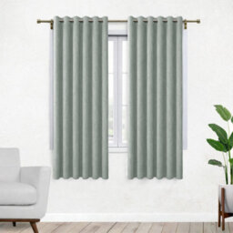 Bedlooms Sage Green Linen Curtain 100% Blackout Thermal Insulated Eyelet Curtain (Pair) 46 X 54 Inches With Tie Back Two