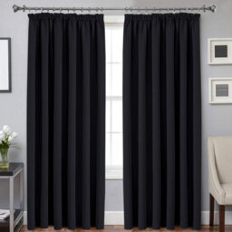 Ameha Black 230 Gsm Plain Thermal Insulated Energy Efficient Blackout Pencil Pleat Curtain Pair 90''x72'' Home Decor Uk - thumbnail 9