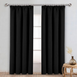Ameha Black 230 Gsm Plain Thermal Insulated Energy Efficient Blackout Pencil Pleat Curtain Pair 90''x72'' Home Decor Uk - thumbnail 5