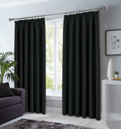 Ameha Black 230 Gsm Plain Thermal Insulated Energy Efficient Blackout Pencil Pleat Curtain Pair 90''x72'' Home Decor Uk - thumbnail 6