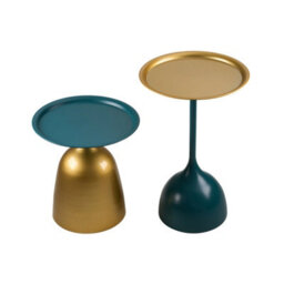 Living And Home Set Of 2 Deep Teal + Gold Metal Side Tables, 39Cm(Dia.) X 60Cm(H) - thumbnail 4