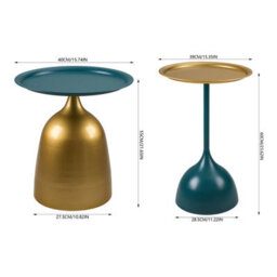 Living And Home Set Of 2 Deep Teal + Gold Metal Side Tables, 39Cm(Dia.) X 60Cm(H) - thumbnail 5