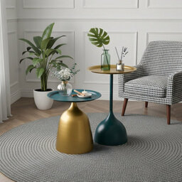 Living And Home Set Of 2 Deep Teal + Gold Metal Side Tables, 39Cm(Dia.) X 60Cm(H) - thumbnail 2