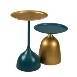 Living And Home Set Of 2 Deep Teal + Gold Metal Side Tables, 39Cm(Dia.) X 60Cm(H) - thumbnail 3