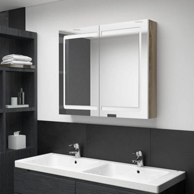 Berkfield Led Bathroom Mirror Cabinet White And Oak 80X12X68 Cm - image 1