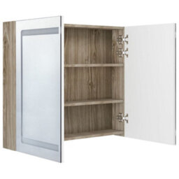 Berkfield Led Bathroom Mirror Cabinet White And Oak 80X12X68 Cm - thumbnail 5