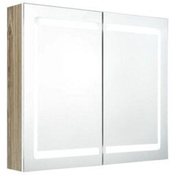 Berkfield Led Bathroom Mirror Cabinet White And Oak 80X12X68 Cm - thumbnail 2