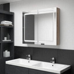 Berkfield Led Bathroom Mirror Cabinet White And Oak 80X12X68 Cm