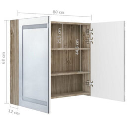 Berkfield Led Bathroom Mirror Cabinet White And Oak 80X12X68 Cm - thumbnail 8