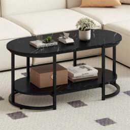 Black Coffee Table 3 Tier Mdf And Metal Center Table - thumbnail 3