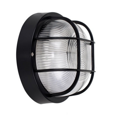 Valuelights Pendle Modern Black Ip44 Rated Outdoor Garden Security Round Bulkhead Wall Light - image 1