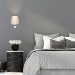 Valuelights Bryantt Polished Chrome And Clear Lead Crystal Detail Wall Light Fitting With Grey Fabric Shade - thumbnail 5