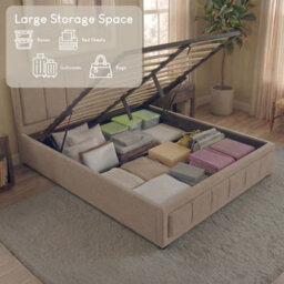 Lassic Vida Designs Vanita King Ottoman Fabric Bed, Beige (2) - thumbnail 5