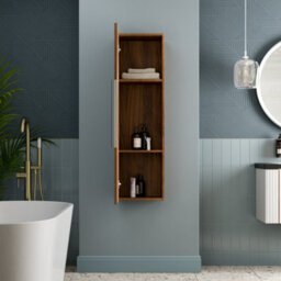 Affine 1200 X 350mm Fluted Wall Mounted Tall Bathroom Cabinet Storage Cupboard Walnut - thumbnail 3