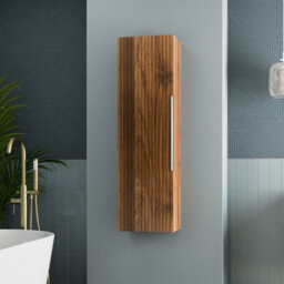 Aveli 1200 X 350mm Fluted Wall Mounted Tall Bathroom Cabinet Storage Cupboard Walnut