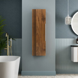 Affine 1200 X 350mm Fluted Wall Mounted Tall Bathroom Cabinet Storage Cupboard Walnut - thumbnail 2