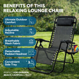 H4H 2X Zero Gravity Chair With Cup Holder Folding Reclining Garden Lounger Adjustable Headrest Heavy Duty Textoline Camping Chair - thumbnail 6