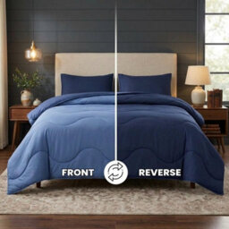 Navy Blue 10.5 Tog Coverless Duvet Bedding Set Reversible Microfiber Comforter With Matching Pillowcases Lightweight Modern Wave - thumbnail 6