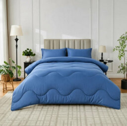 Navy Blue 10.5 Tog Coverless Duvet Bedding Set Reversible Microfiber Comforter With Matching Pillowcases Lightweight Modern Wave - thumbnail 5