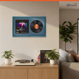 "30X17"" Navy Blue Modern Vinyl Record Frame With Pompadour Mount For 12 Inch Lp Album Cover & Disc - Ak Frames" - thumbnail 5