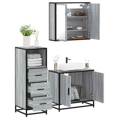 Berkfield 3 Piece Bathroom Furniture Set Grey Sonoma Engineered Wood - image 1