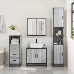 Berkfield 3 Piece Bathroom Furniture Set Grey Sonoma Engineered Wood - thumbnail 3