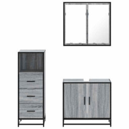 Berkfield 3 Piece Bathroom Furniture Set Grey Sonoma Engineered Wood - thumbnail 5