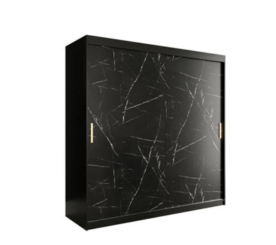 Arte Spacious Black Geneva T Sliding Door Wardrobe W2000mm H2000mm D620mm - Sleek Design, Gold Handles, Ample Storage - image 1