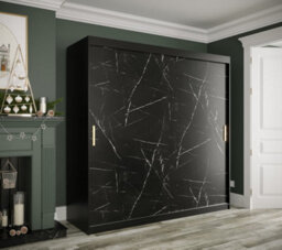 Arte Spacious Black Geneva T Sliding Door Wardrobe W2000mm H2000mm D620mm - Sleek Design, Gold Handles, Ample Storage - thumbnail 2