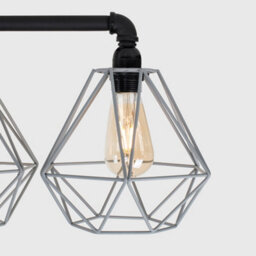 Valuelights Luiggi Industrial Style 5 Way Satin Black Pipework Bar Ceiling Light With Grey Basket Cage Shades - thumbnail 3