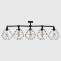 Valuelights Luiggi Industrial Style 5 Way Satin Black Pipework Bar Ceiling Light With Grey Basket Cage Shades - thumbnail 4