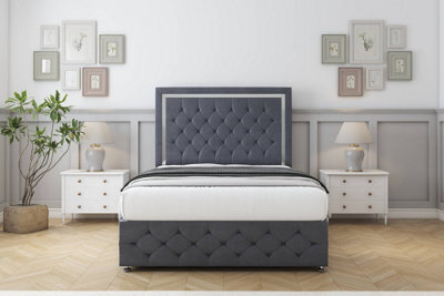 "Comfort Sofia Chrome Steel Plush Divan Bed Set 2 Drawers Right Side - 26"" Strutted & 12"" Footboard 2'6 Small Single" - image 1