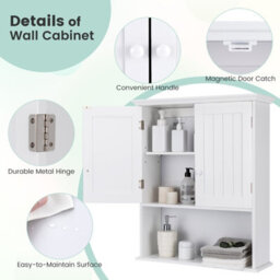 Costway Bathroom Storage Cabinet Wall Mounted Vanity Storage Cupboard W/ Adjustable Shelf - thumbnail 9