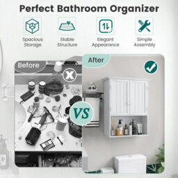 Costway Bathroom Storage Cabinet Wall Mounted Vanity Storage Cupboard W/ Adjustable Shelf - thumbnail 8
