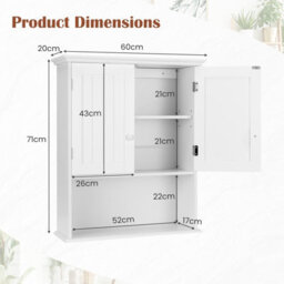 Costway Bathroom Storage Cabinet Wall Mounted Vanity Storage Cupboard W/ Adjustable Shelf - thumbnail 3